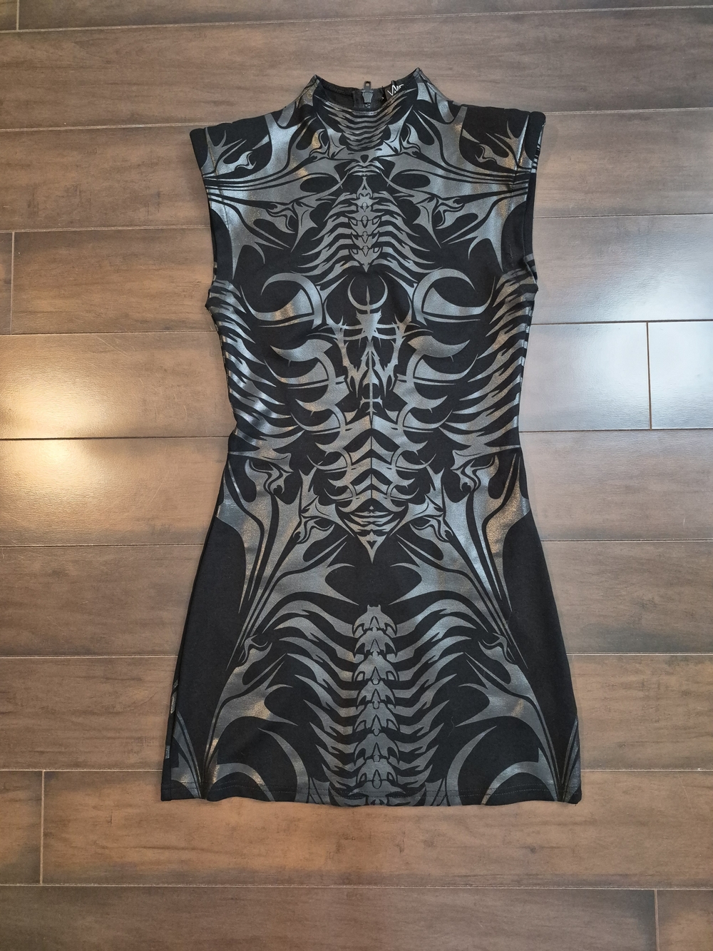 Widow Black Never Get Nervous Cyber Goth Bodycon Mini Dress Size Small